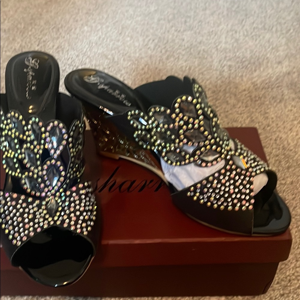 Glamorous Black Rhinestone Mules
